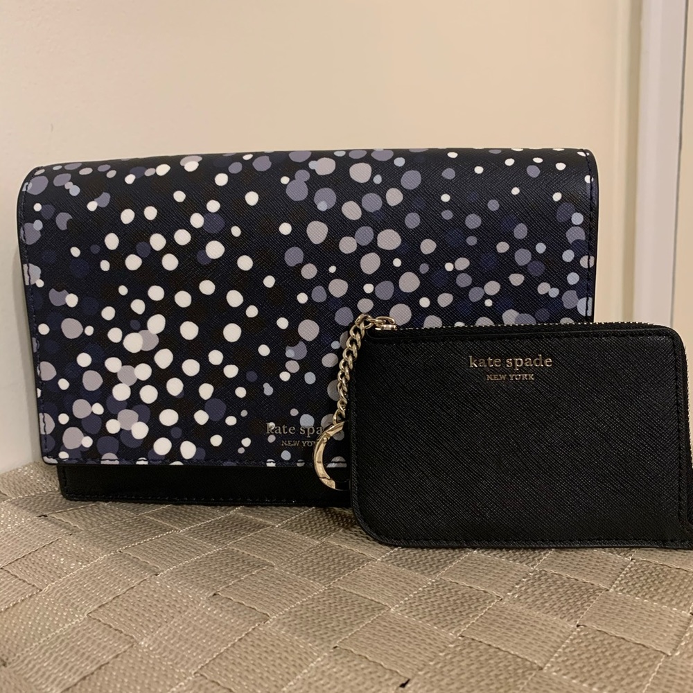 kate spade crossbody purse blk w/multicolored dots